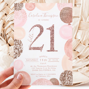Chic ro guld glitter rosa 21:a ballongfotot inbjudningar