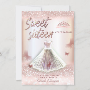 Chic Ro guld-glitterklänning butterfly tiara Inbjudningar