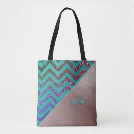 Chic Ro Guld Glittery Chevron Teal Grönt Namn Tygkasse