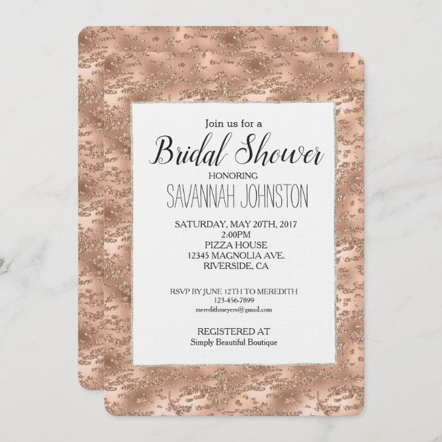 Chic Ro Guld Glitzy Glam Möhippa Inbjudningar (Fram/baksida)