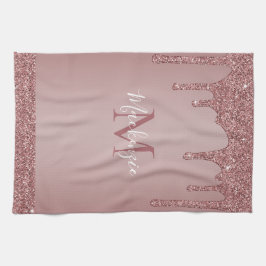 Chic Ro Guld Gnistra Drickning av Glitter Monogram Kökshandduk