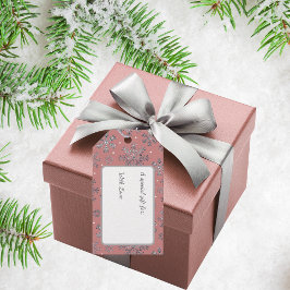 Chic Ro Guld jul med Elegant Snöflingor Presentetikett