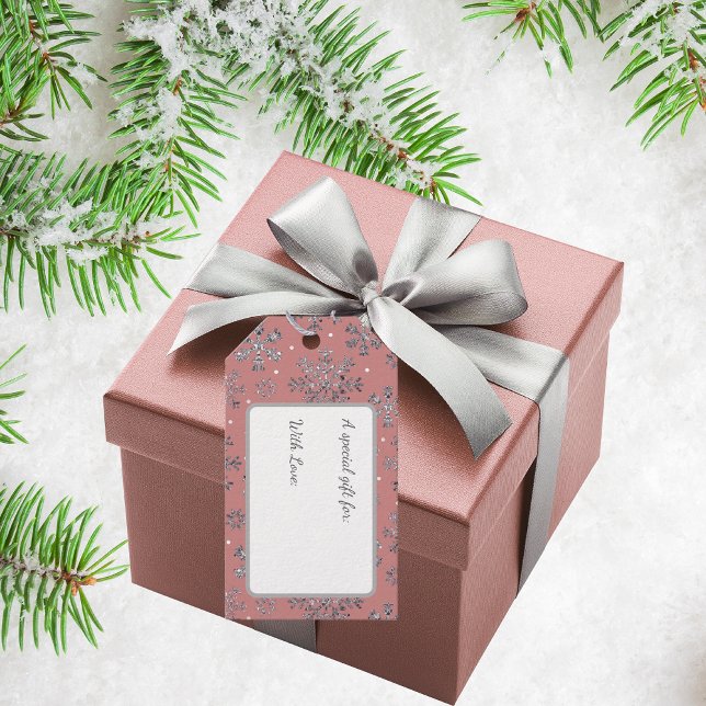 Chic Ro Guld jul med Elegant Snöflingor Presentetikett (Skapare uppladdad)