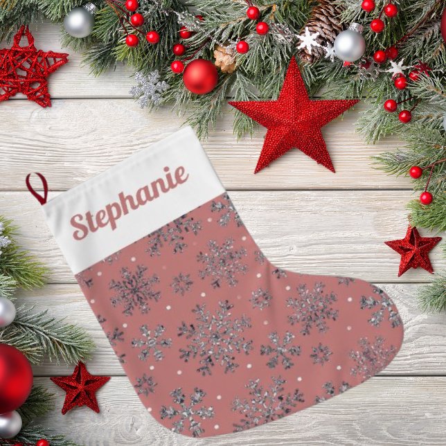 Chic Ro Guld jul med Elegant Snöflingor Stor Julstrumpa (Skapare uppladdad)