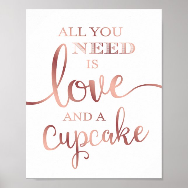 Chic Ro Guld KÄRLEK och en CUPCAKE-utskrift Poster (Framsidan)