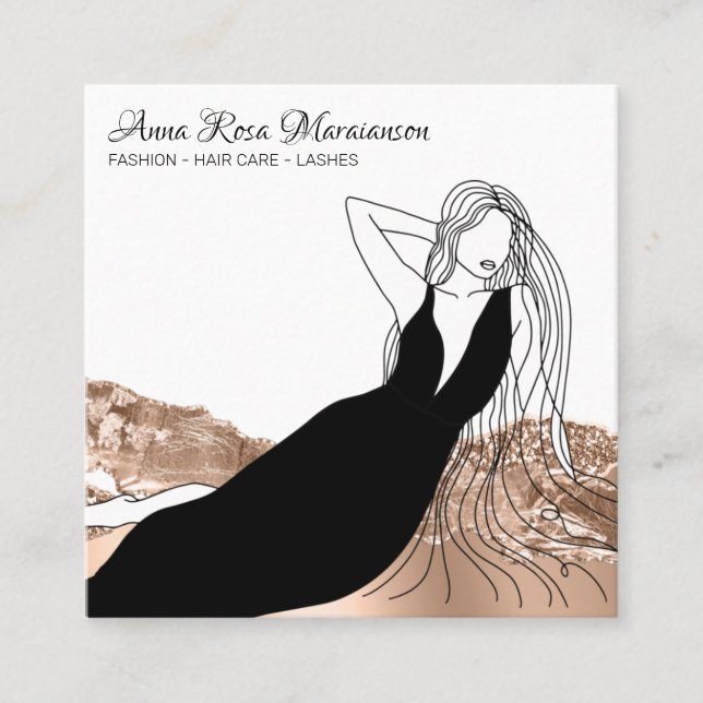 *~* Chic Ro Guld Long Hair Woman Beauty Mode Fyrkantigt Visitkort (Framsida)