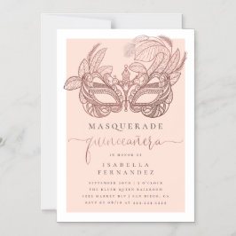 Chic Ro Guld och  maskerad Quinceañera Magnetisk Inbjudningskort