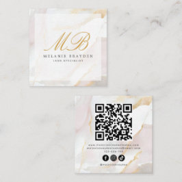 Chic Ro Guld  Rosa Marble Monogram QR-kod Fyrkantigt Visitkort