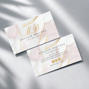 Chic Ro Guld, Rosa Marble Monogram Visitkort