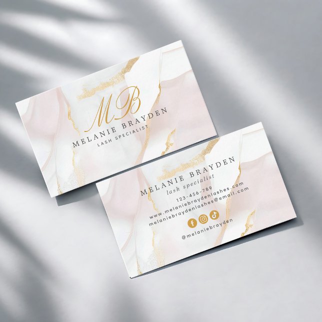 Chic Ro Guld,  Rosa Marble Monogram Visitkort (Skapare uppladdad)