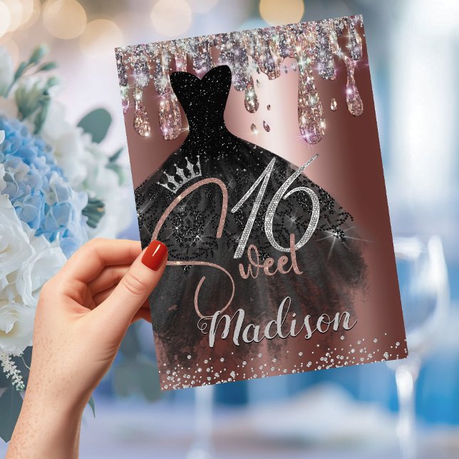 Chic ro guld silver glitter droppar söta 16 droppa inbjudningar (Skapare uppladdad)