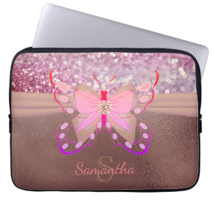 Chic Ro Guldfoljefältet Faux glittery Namn Monogra Laptop Fodral