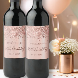 Chic Ro Gulffauna Glitter 50:e födelsedag Monogram Vinflaska Etikett