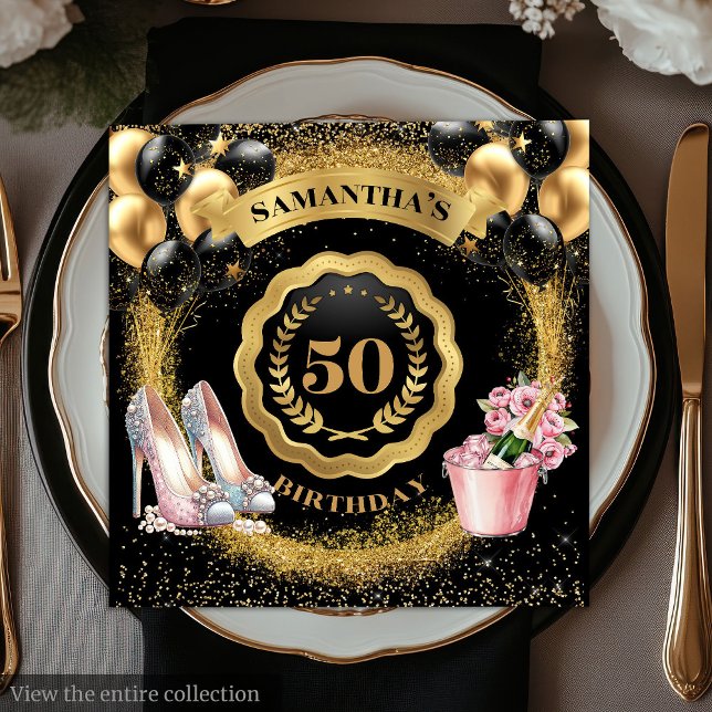 Chic Ro Heels Napkins med Guld-ballonger Pappersservett (Chic Rose Gold Heels Napkins with Gold Balloons

)