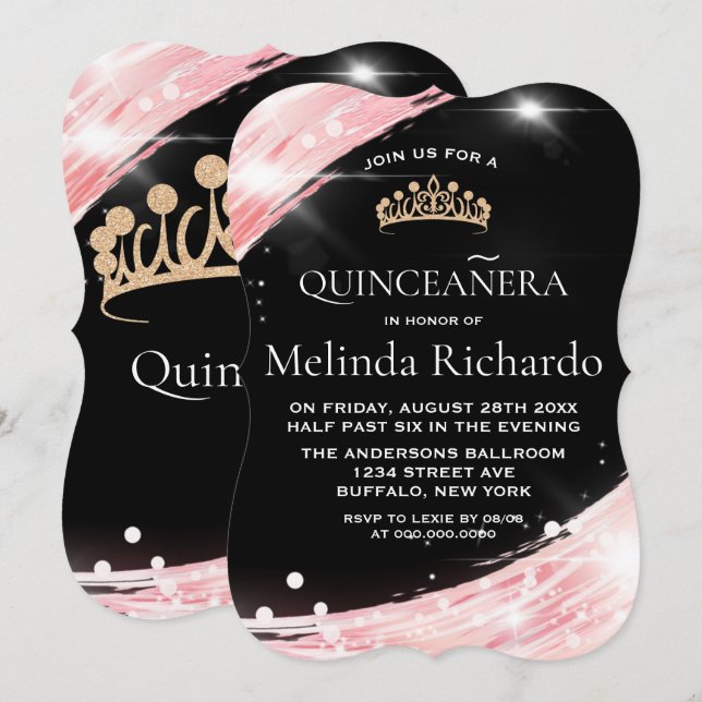 Chic Ro Krona Quinceanera Party Inbjudningar (Fram/baksida)