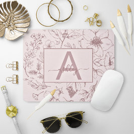 Chic Ro Rosa Blommigt  Skript Namn Monogram Musmatta