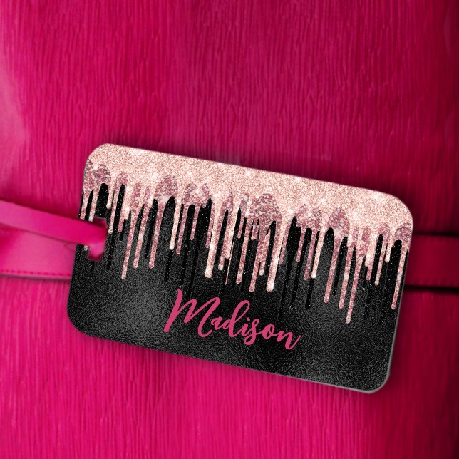 Chic ro  svartdroppsmonogram bagagebricka (Skapare uppladdad)