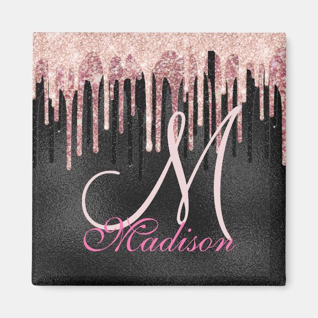 Chic ro  svartdroppsmonogram magnet (Framsidan)