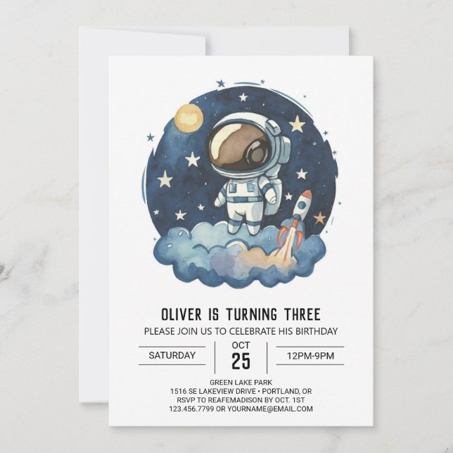 Chic Rocket Children's Astronaut Boy Birthday Inbjudningar (Framsida)