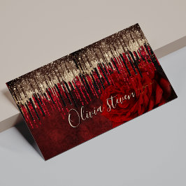 Chic röd blomma guld droppar glitter monogram magnetiska visitkort