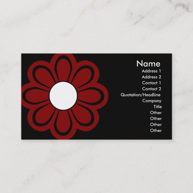 Chic röd blomma på svart visitkort (Framsida)