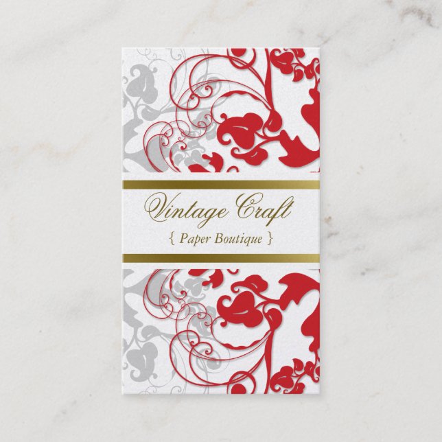 Chic röd elegant för damastast krusidull för visitkort (Framsida)