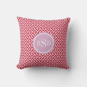 Chic: röd greek nyckel-geometrisk mönster monogram kudde