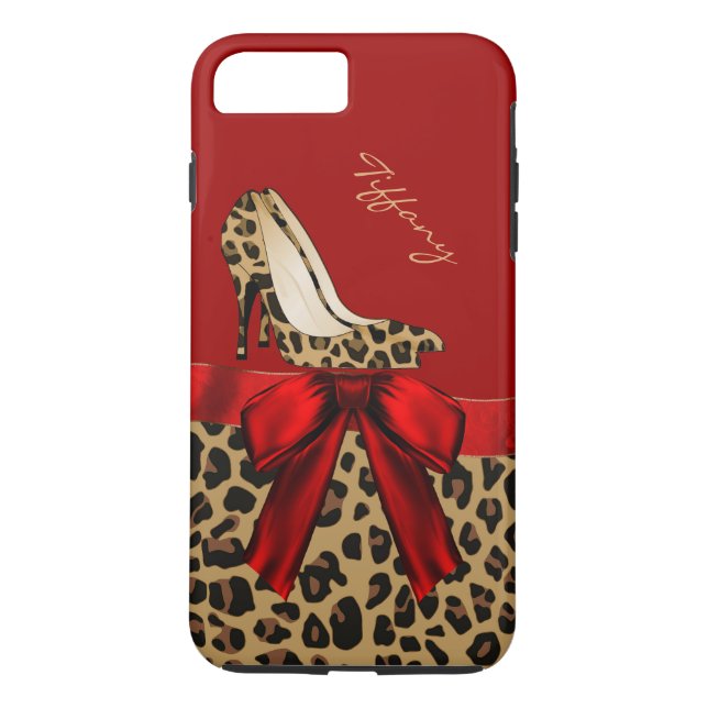 Chic Röd & Jaguar Print iPhone 7 Plus Fodral Case-Mate iPhone Skal (Baksida)
