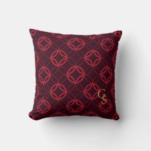 Chic röd marockansk cirkel mönster monogram kudde