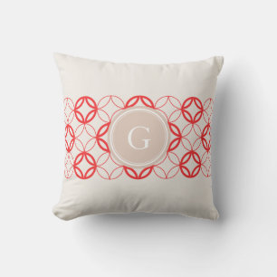 Chic röd marockansk cirkel mönster monogram kudde