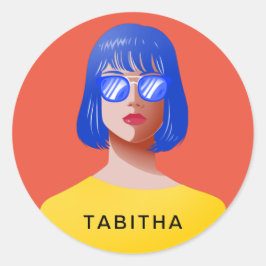 Chic röd och klassad kvinna runt klistermärke