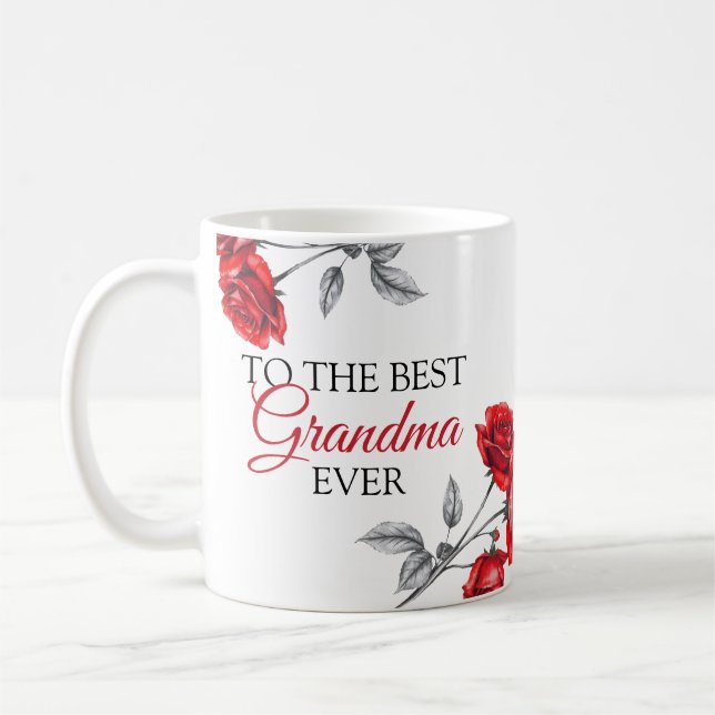 Chic Röd ros Best Grandma Kaffemugg (Vänster)