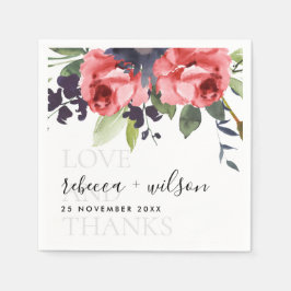 CHIC RÖD ROS BLOMMIGT KÄRLEK OCH TACK BRÖLLOP PAPPERSSERVETT