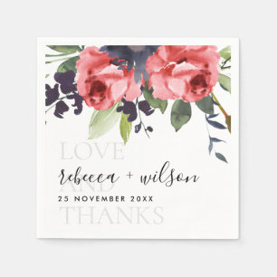 CHIC RÖD ROS BLOMMIGT KÄRLEK OCH TACK BRÖLLOP PAPPERSSERVETT