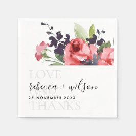 CHIC RÖD ROS BLOMMIGT KÄRLEK OCH TACK BRÖLLOP PAPPERSSERVETT