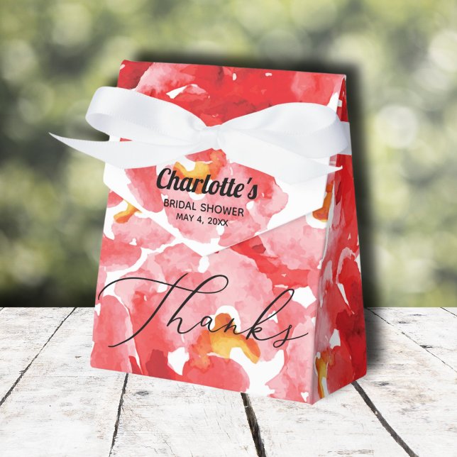 Chic Röd ros Möhippa Presentaskar (Red roses floral bridal shower tent-style ribbon closure favor boxes)