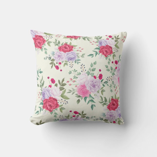 chic röd,rosa blommigt kudde (Framsida)