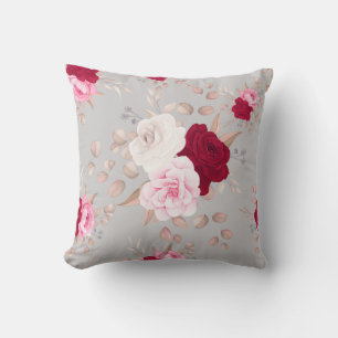 chic röd,rosa blommigt kudde