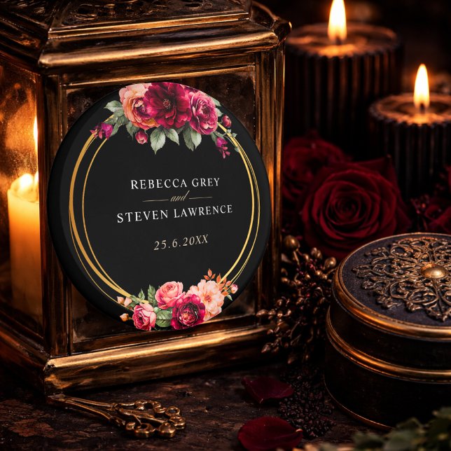 Chic röd svart blommigt bröllop magnet (Skapare uppladdad)