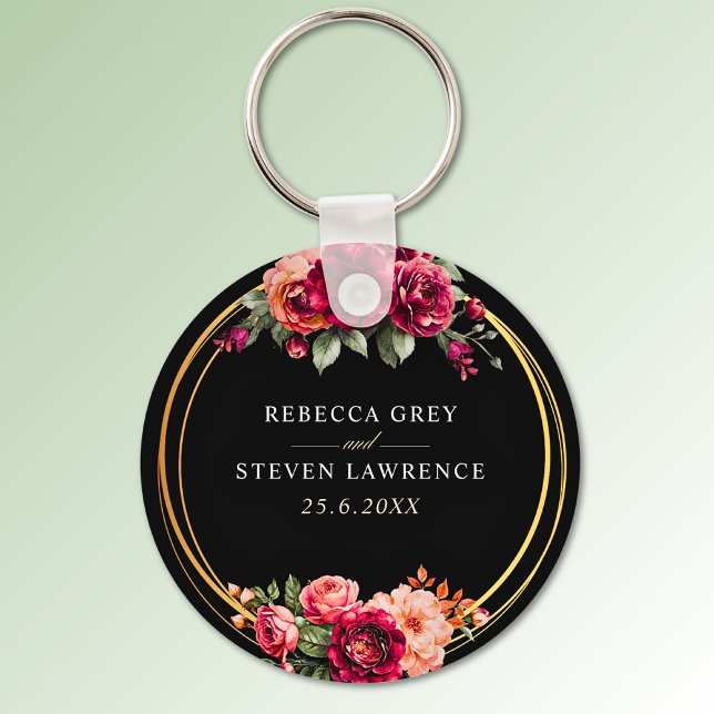 Chic röd svart blommigt bröllop nyckelring (Skapare uppladdad)