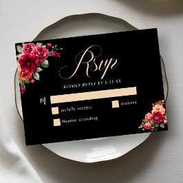 Chic röd svart blommigt bröllop OSA kort