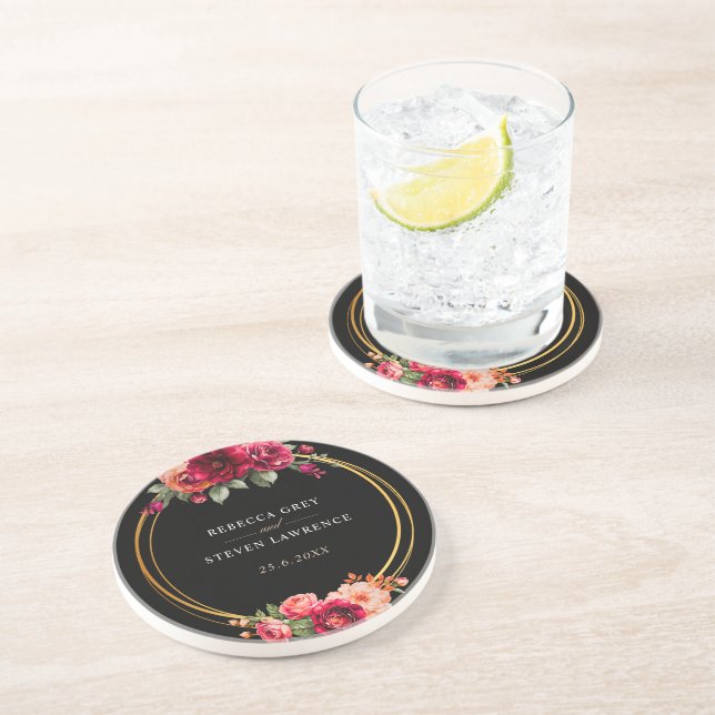 Chic röd svart blommigt bröllop underlägg (Sidan)