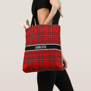 Chic röd tartan plaid namn tygkasse