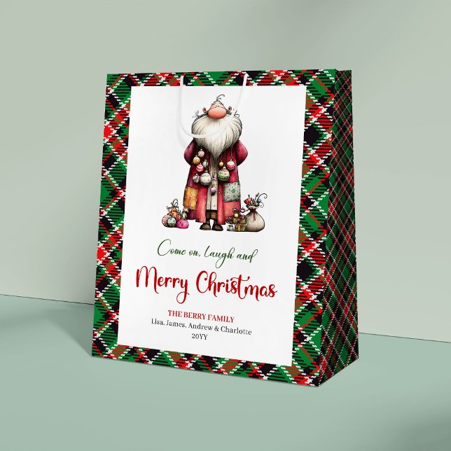 Chic Rolig Tomte Hand Lettered Julklappspåse (Chic Funny Santa Hand Lettered Holiday Gift Bag)
