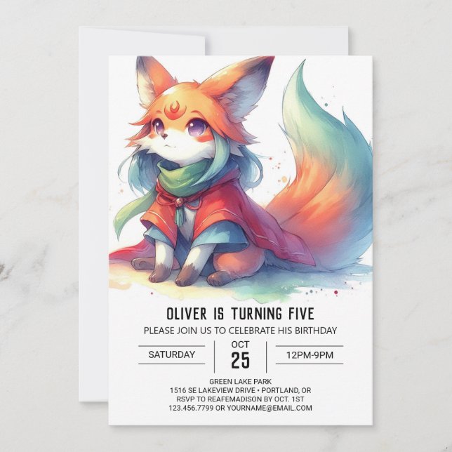 Chic Roligt Fox Birthday Inbjudningar (Framsida)