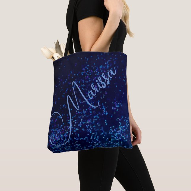 Chic Roligt Personlig Blue Confetti Tote Tygkasse (Närbild)