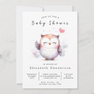 Chic Roligt Uggla Baby Shower Inbjudningar