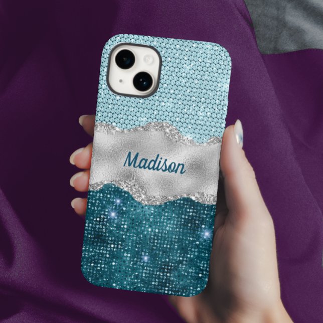 Chic Romal teal mynta grönt glitter silver monogra (Skapare uppladdad)