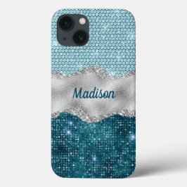 Chic Romal teal mynta grönt glitter silver monogra