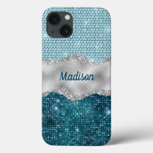 Chic Romal teal mynta grönt glitter silver monogra